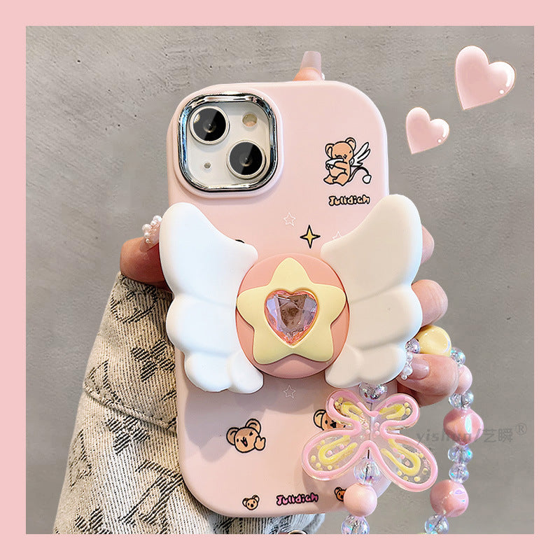 Accessories for Apple 15ProMax mobile phone protective case iPhone14 girl heart cartoon cute angel wing bracket