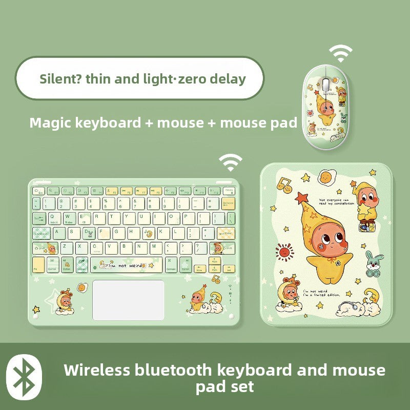 Bluetooth Keyboard Mouse Set For Apple Huawei Xiaomi Tablet PC External Notebook Wireless Silent Light 0 Delay Office Game iPad Charging Girls Cute Stars Tablet Accessories