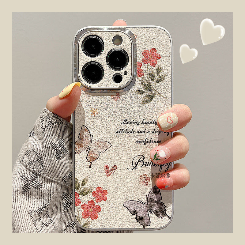 Accessories Superior sense beautiful butterfly flower messenger lanyard iphone15pro max mobile phone case apple 13 new