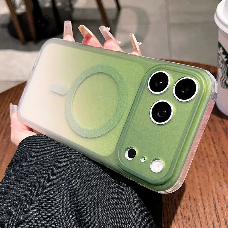 Double-sided matte silver magnetic suction for iPhone 17promax mobile phone case New iPhone16 semi-transparent matte gradual change smudge protective case 15pro built-in magnetic case Phone accessories