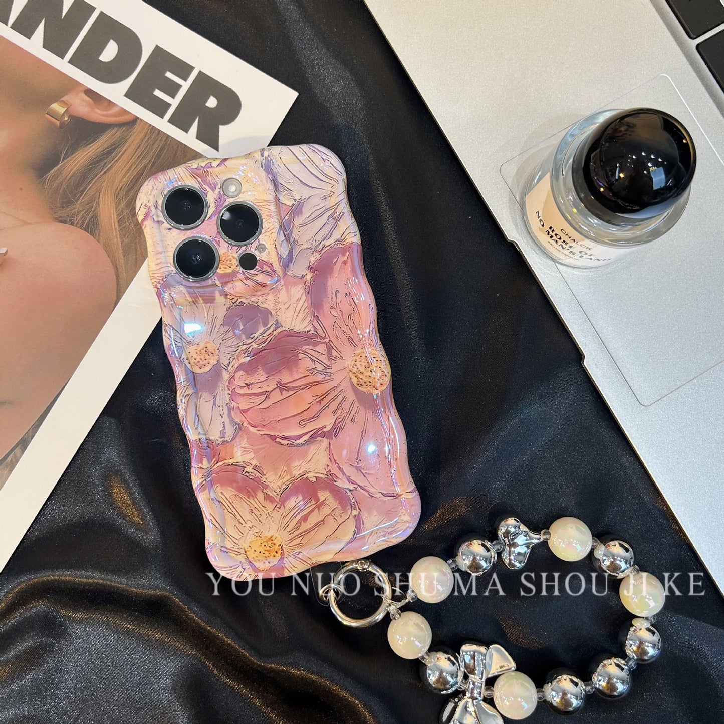 Accessories [Apple] iPhone15Pro Apple 14 anti-drop ins Blu-ray retro oil painting flower new female phone case