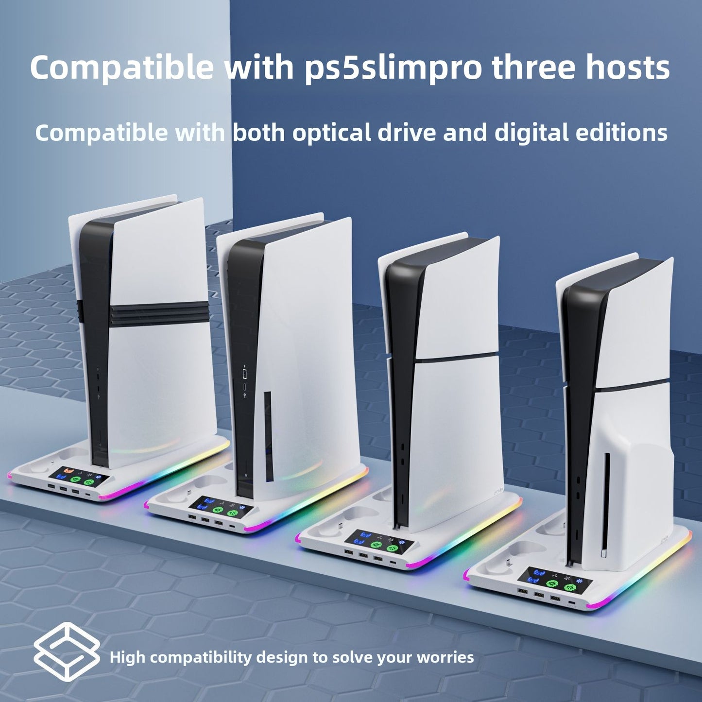 PS5 SLIM PRO Universal host Cooling base Multifunctional fan bracket Dual handle seat charger with RGB light