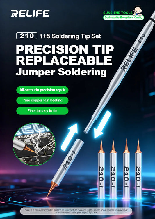 RELIFE 210 Flying Wire Soldering Iron Tip Set Dedicated For Motherboard Fly Wire, Interchangeable Head Repair Tools Professional Repair Tools