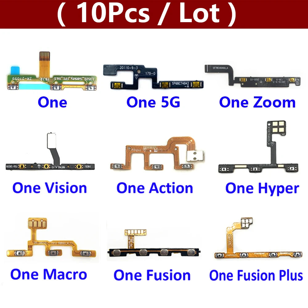 10Pcs, New Volume Button & Power Flex Cable Ribbon For Motorola Moto One Fusion Plus Action Hyper Macro Vision Zoom / One 5G Motorola phone repair parts