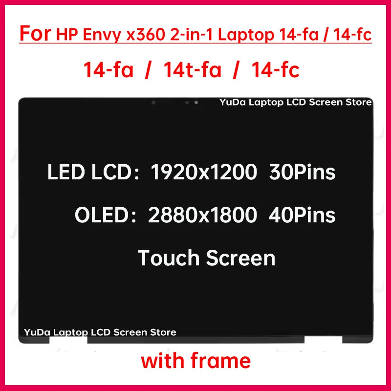 14" Laptop LCD Touch Screen For HP Envy x360 2-in-1 Laptop 14-fa 14t-fa 14-fc Digitizer+Frame Assembly Replacement WUXGA WQXGA+ HP laptop repair parts
