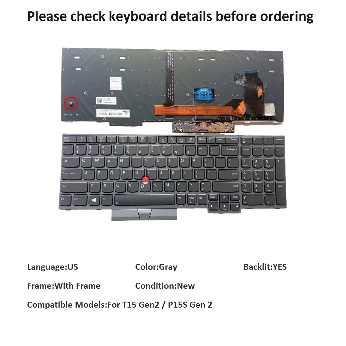 New US Language  Backlit Keyboard For Lenovo Thinkpad T15 Gen2 / P15S Gen 2 Notebook PC Replacement Keyboard Lenovo laptop repair parts