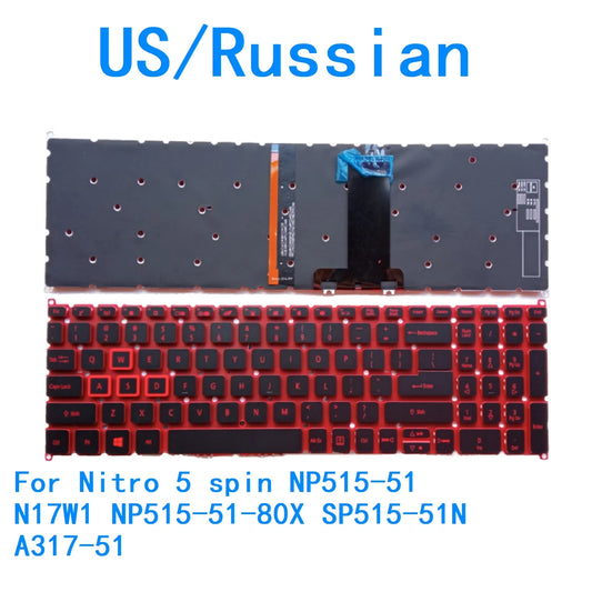New US Russian Language  Backlit Keyboard For Acer Nitro 5 spin NP515-51 N17W1 NP515-51-80X SP515-51N A317-51  ACER laptop repair parts