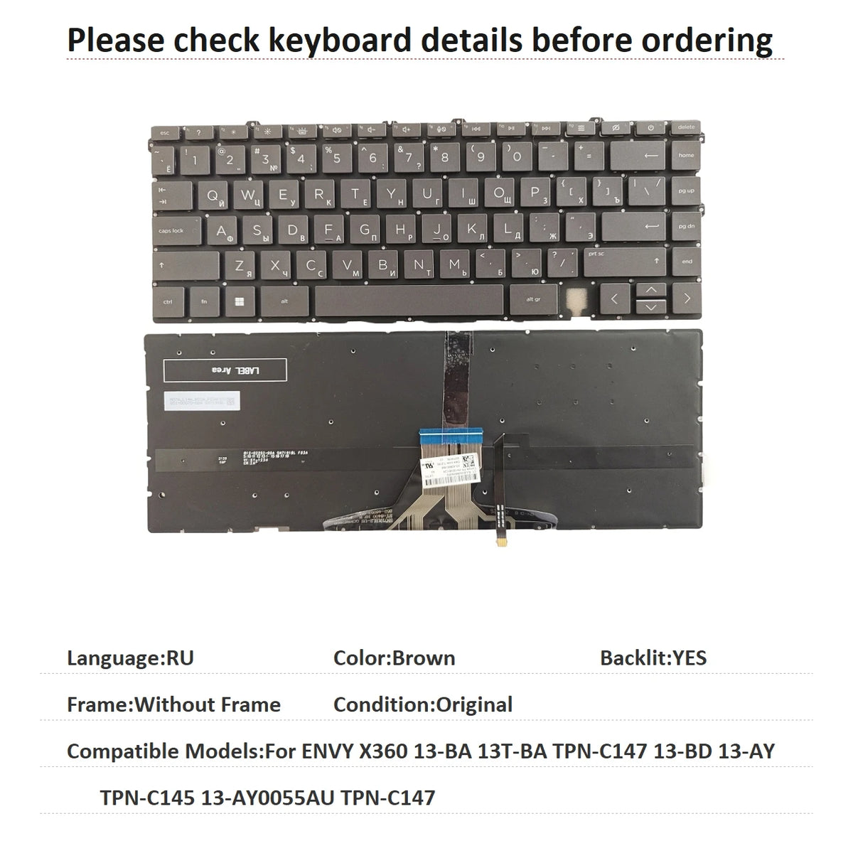 New US Laptop Backlit Keyboard For HP ENVY X360 13-BA 13T-BA TPN-C147 13-BD 13-AY TPN-C145 13-AY0055AU TPN-C147  HP laptop repair parts