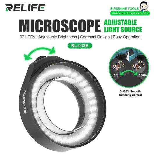 RELIFE RL-033E LED Microscope Light Adjustable Round Lamp for Phone BGA Repair For Most Stereo Microscopes Light Source tools Professional Repair Tools
