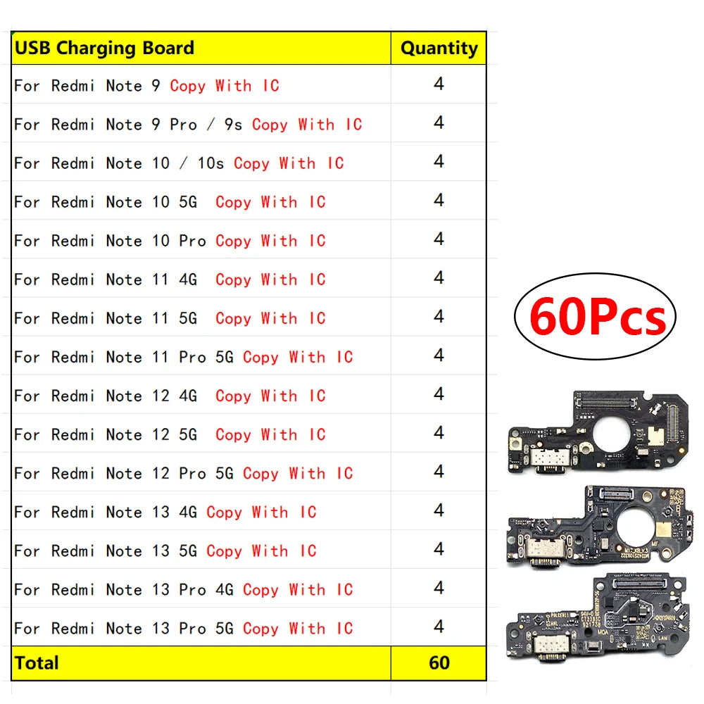 30Pcs, USB Charging Board Port Dock Charger Connector Board Flex Cable For Xiaomi Redmi Note 9 9s 10 10s 11 12 13 Pro 4G 5G  Xiaomi  Xiao mi phone repair parts