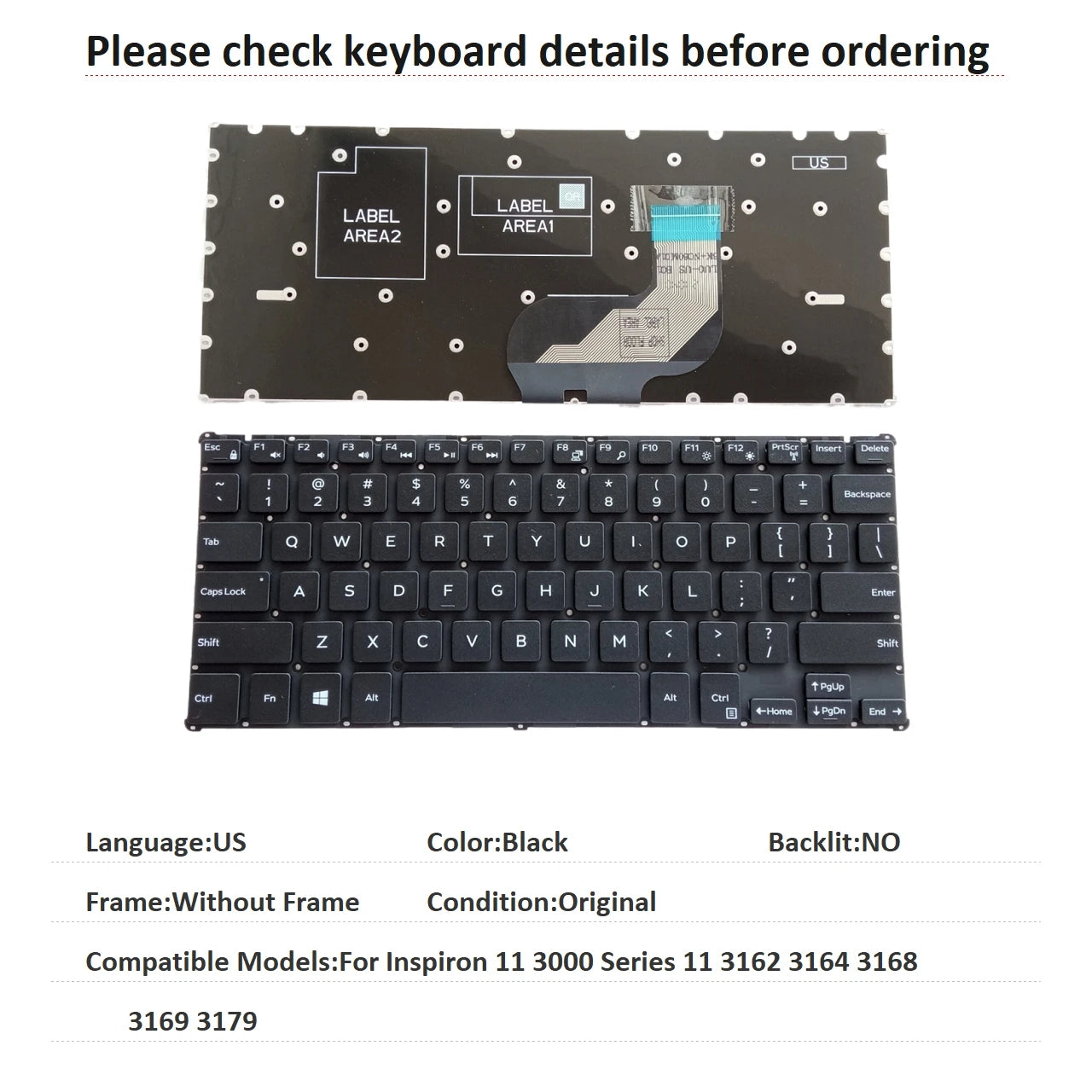 New US Latin UK Language  Keyboard For Dell Inspiron 11 3000 Series 11 3162 3164 3168 3169 3179 Notebook PC Replacement KeyboardDell laptop repair parts