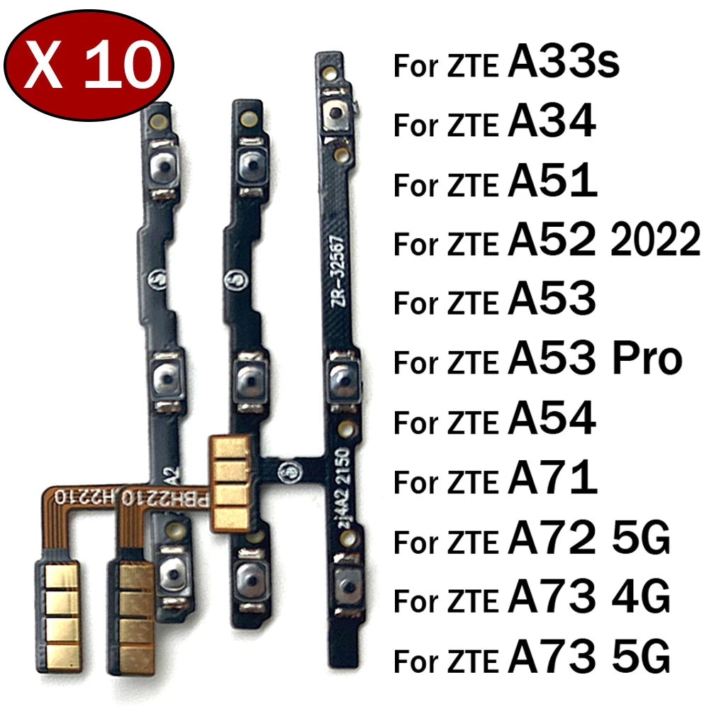 10Pcs, Power On Off Button Volume control Key Button Flex Cable For ZTE A33s A34 A51 A52 A53 A54 A71 A72 A73 Pro 4G 5G 2022 ZTE phone repair parts