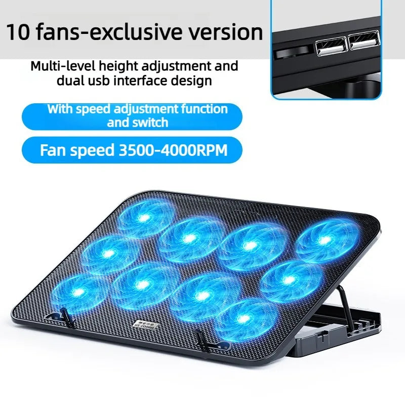Dual USB 4000RPM 14"-17.3" 12quiet fans Ice Notebook laptop Gaming Cooling Stand Foldable Variable speed Cooler LED Light Fan
