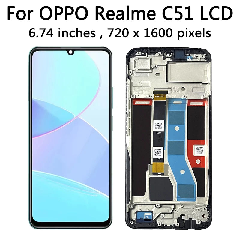 RMX3830 Display Screen With Frame For Oppo Realme C51 LCD Display Touch Screen Digitizer Assembly  Replacement Oppo phone repair parts Realme phone repair parts
