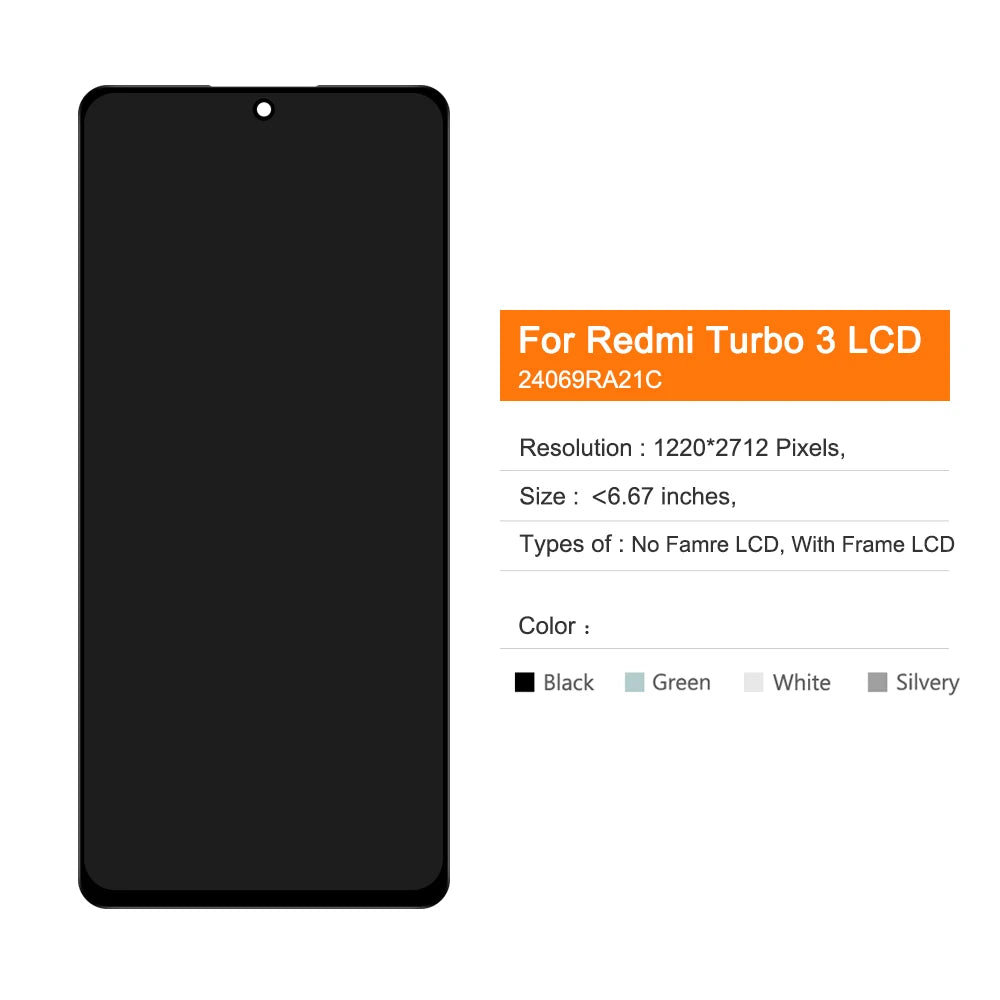For Redmi Turbo3 Turbo 3 24069RA21C Pantalla LCD Display Screen Touch Digitizer Assembly For REDMI TURBO 3 Replacement Parts Xiaomi phone repair parts
