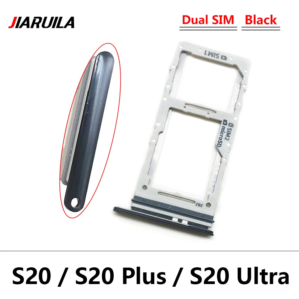 New Single Dual SIM Card Tray  For Samsung  S20 Plus Ultra Sim Slot Holder Replacement Parts Black / Blue / Grey