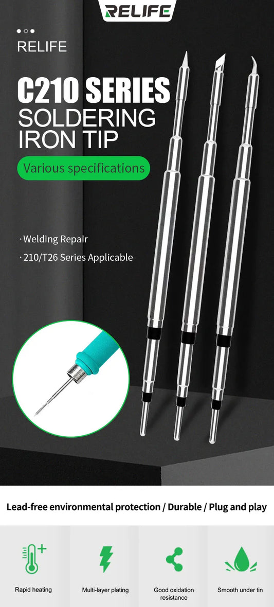 RELIFE RL-C210 Replacement Soldering Iron Tip I/IS/K For T210 Soldering Station Straight Tips Curved Tips Replacement Tips Professional Repair Tools