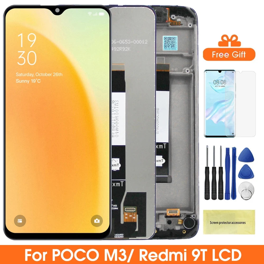 6.53" Screen for Xioami Redmi 9T Lcd Display Digital Touch Screen with Frame for Xiaomi Poco M3 M2010J19CG Replacement Parts Xiaomi phone repair parts