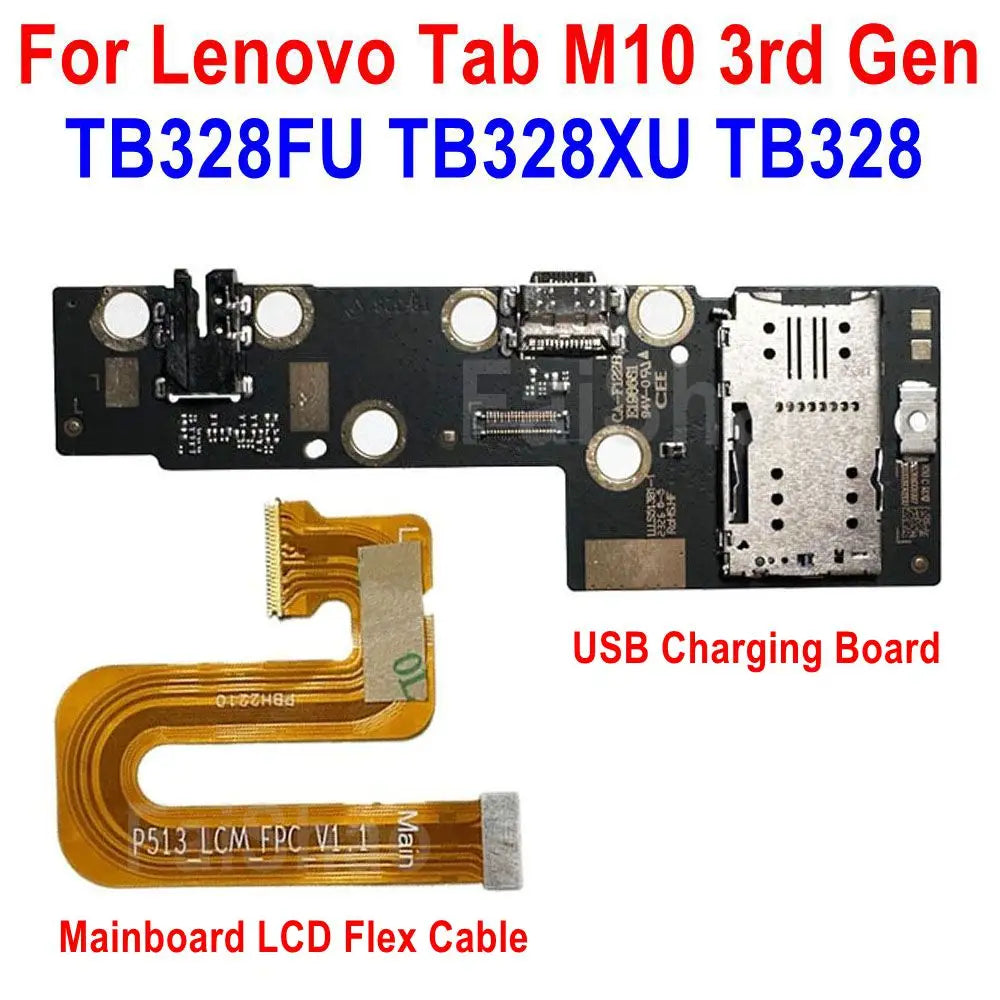 USB Charging Port Connector Charge Dock Board LCD Display Mainboard Flex Cable For Lenovo Tab M10 3rd Gen TB328FU TB328XU TB328 Motherboard to LCD Screen Connection Cable Replacement Lenovo Tablet repair parts