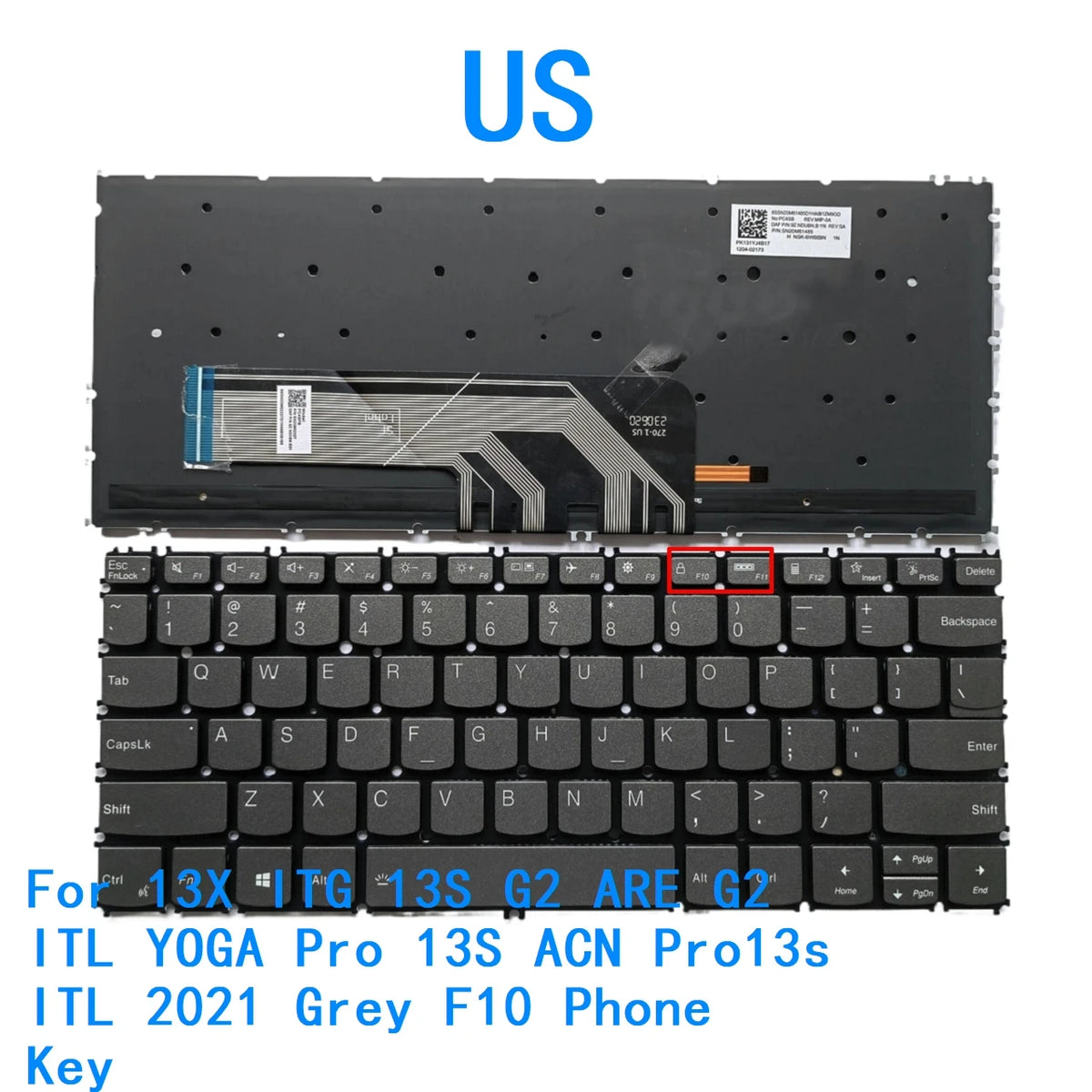 New US Backlit Keyboard For Lenovo Thinkpad 13X ITG 13S G2 ARE G2 ITL YOGA Pro 13S ACN Pro13s ITL 2021 Grey F10 Phone Key Lenovo laptop repair parts