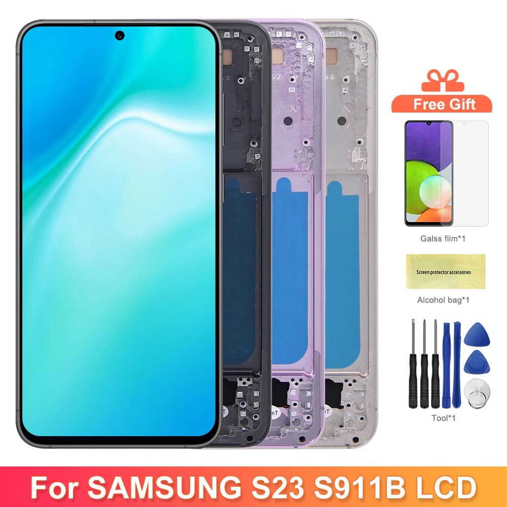 TFT S23 Screen Assembly for Samsung Galaxy S23 S911B S911B/DS Lcd Display Digital Touch Screen with Frame Replacement Samsung phone repair parts