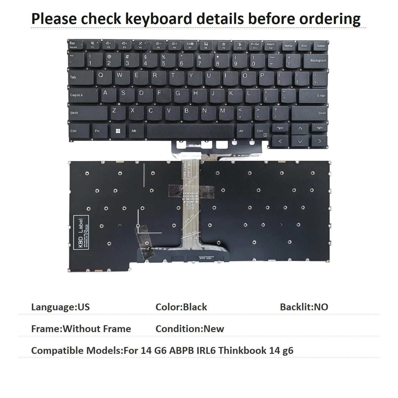 New US Language  Backlit Keyboard For Lenovo Thinkpad 14 G6 ABPB IRL6 Thinkbook 14 g6 Notebook PC Replacement Keyboard Lenovo laptop repair parts