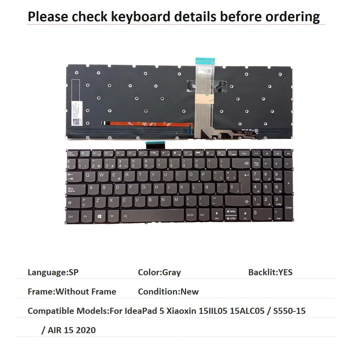 New US Russian Spanish Brazil Language  Backlit Keyboard For Lenovo IdeaPad 5 Xiaoxin 15IIL05 15ALC05 / S550-15 / AIR 15 2020 Lenovo laptop repair parts