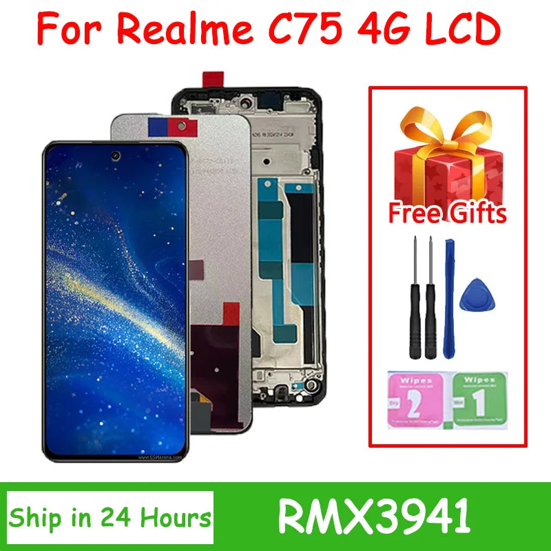 6.72" Tested C75 Screen Replacement for Realme C75 4G RMX3941 Lcd Display Touch Screen Digitizer Assembly with Frame Oppo phone repair parts Realme phone repair parts