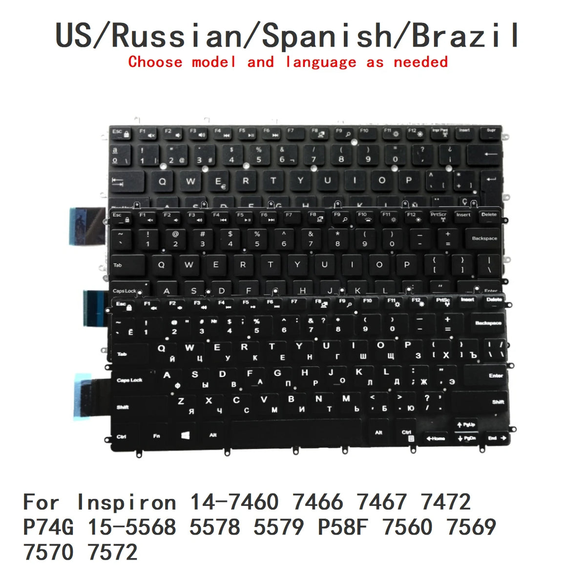 US RU SP BR Backlit Keyboard For Dell Inspiron 14-7460 7466 7467 7472 P74G 15-5568 5578 5579 P58F 7560 7569 7570 7572Dell laptop repair parts