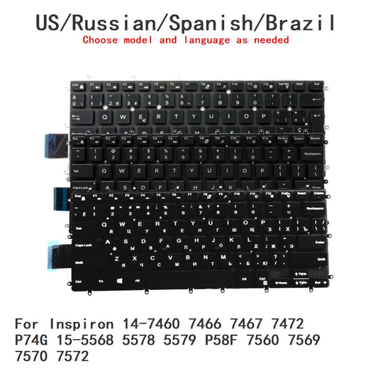 US RU SP BR Backlit Keyboard For Dell Inspiron 14-7460 7466 7467 7472 P74G 15-5568 5578 5579 P58F 7560 7569 7570 7572Dell laptop repair parts