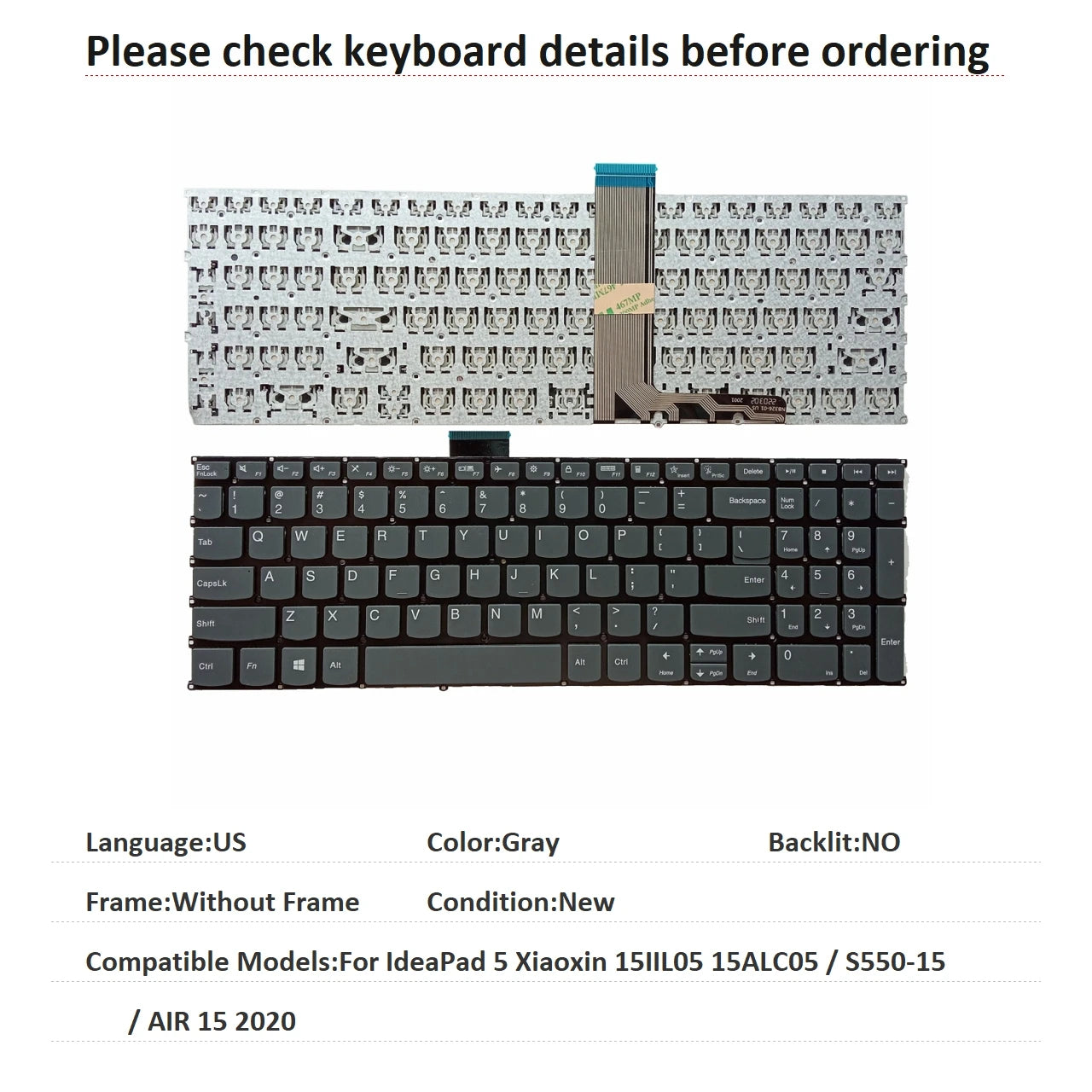 New US Russian Spanish Brazil Language  Backlit Keyboard For Lenovo IdeaPad 5 Xiaoxin 15IIL05 15ALC05 / S550-15 / AIR 15 2020 Lenovo laptop repair parts