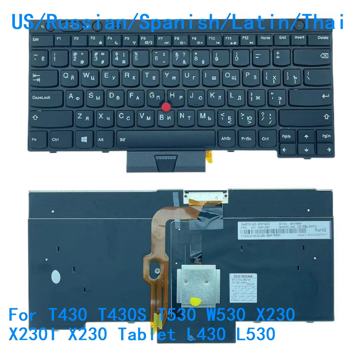 New US Russian Spanish Latin Thai Backlit Keyboard For Lenovo Thinkpad T430 T430S T530 W530 X230 X230I X230 Tablet L430 L530 Lenovo laptop repair parts
