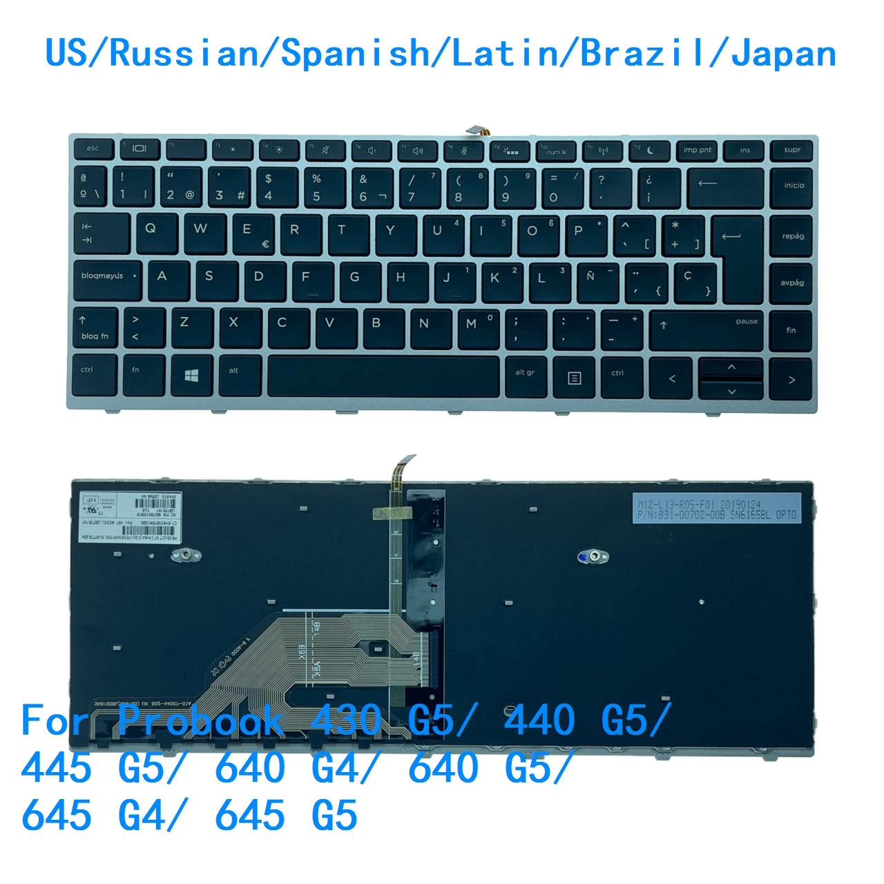 New US Russian Spanish Latin Brazil Japan Backlit Keyboard For HP Probook 430 G5/ 440 G5/ 445 G5/ 640 G4/ 640 G5/ 645 G4/ 645 G5  HP laptop repair parts