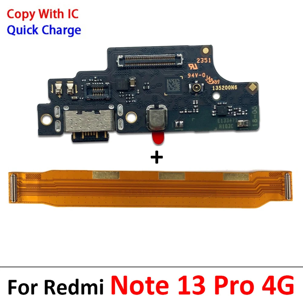 10Pcs/Lot, USB Charger Charging Board Dock Port Connector Main Mainboard Flex Cable For Xiaomi Redmi Note 13 Pro Plus 4G 5G  Xiaomi  Xiao mi phone repair parts