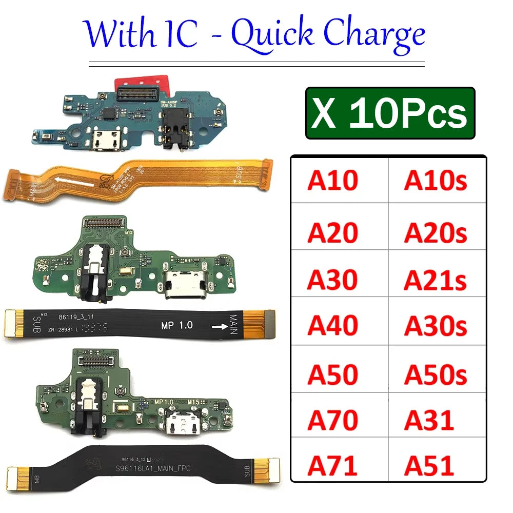 10Pcs USB Charging Board Port Connector Main Board Flex Cable For Samsung A10 A20 A30 A50 A70 A10s A20s A21s A30s A50s A31 A51 Samsung phone repair parts