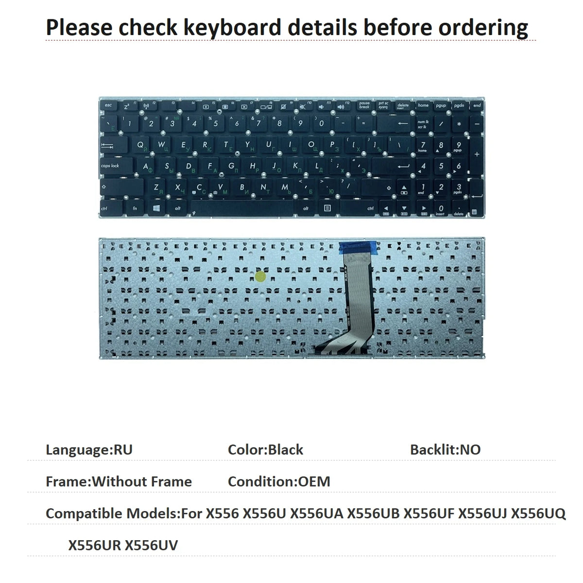 New US Russian Spanish Language  Keyboard For ASUS X556 X556U X556UA X556UB X556UF X556UJ X556UQ X556UR X556UV ASUS laptop repair parts