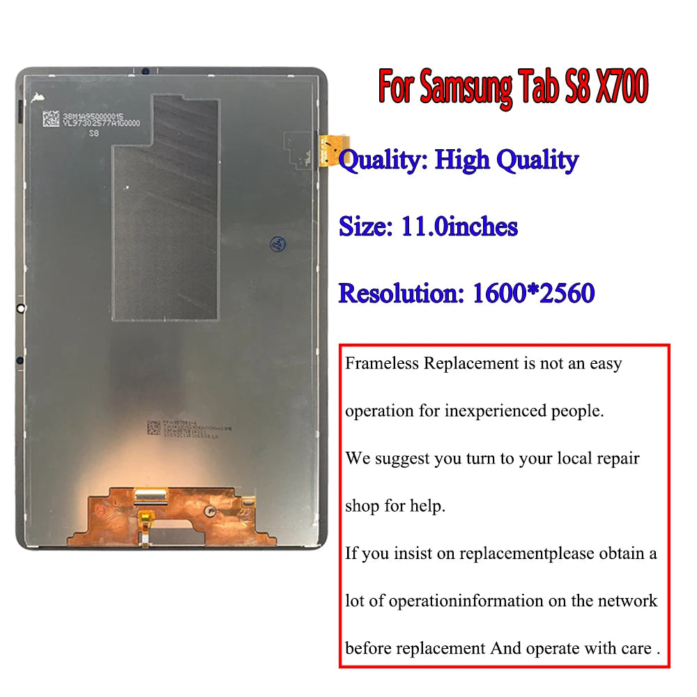 11.0" High Quality For Samsung Tab S8 LCD Display X700 SM-X700 X706 X706B X706U X706N LCD Touch Screen Digitizer Assembly Tablet repair parts