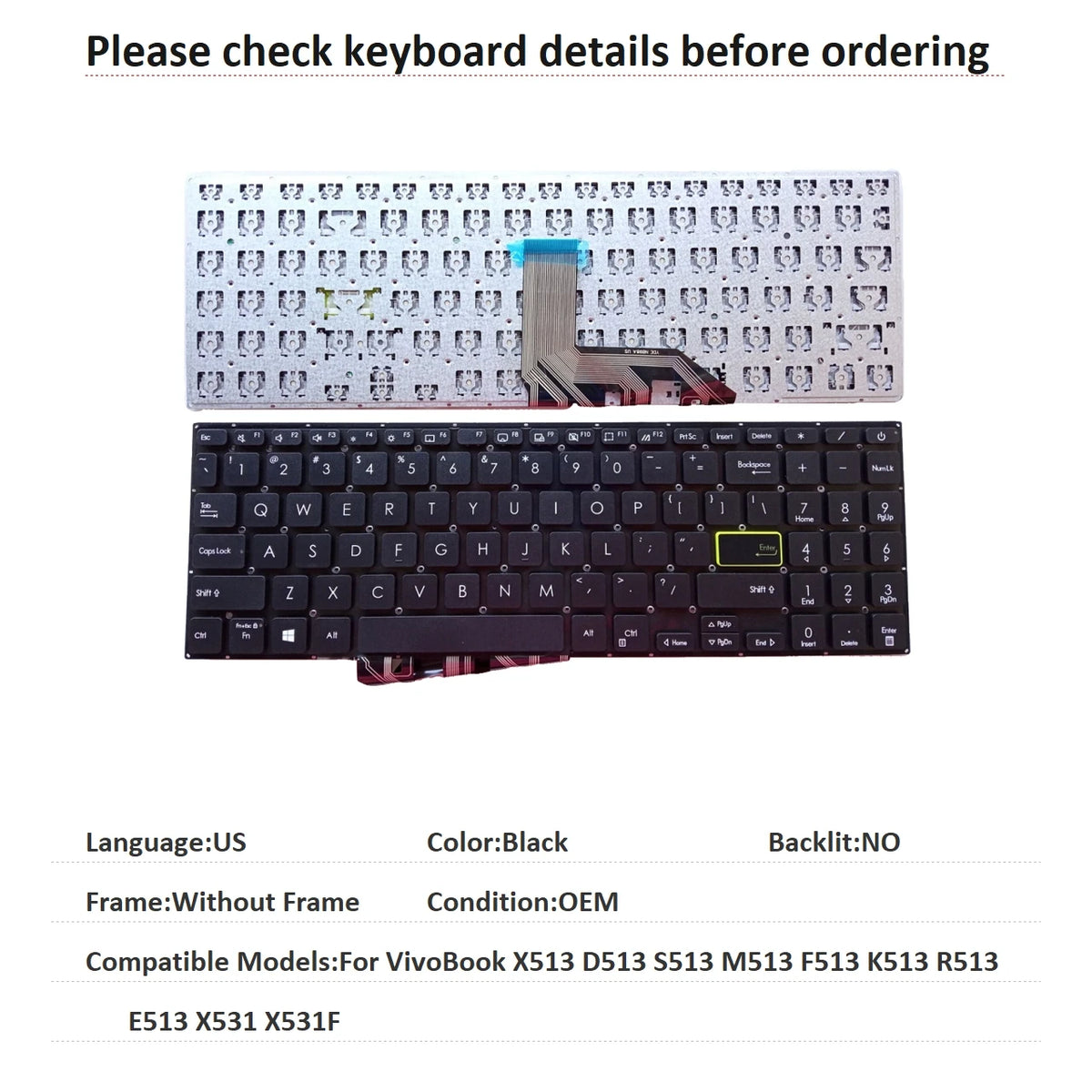 New US Russian Spanish UK Language  Backlit Keyboard For ASUS VivoBook X513 D513 S513 M513 F513 K513 R513 E513 X531 X531F ASUS laptop repair parts