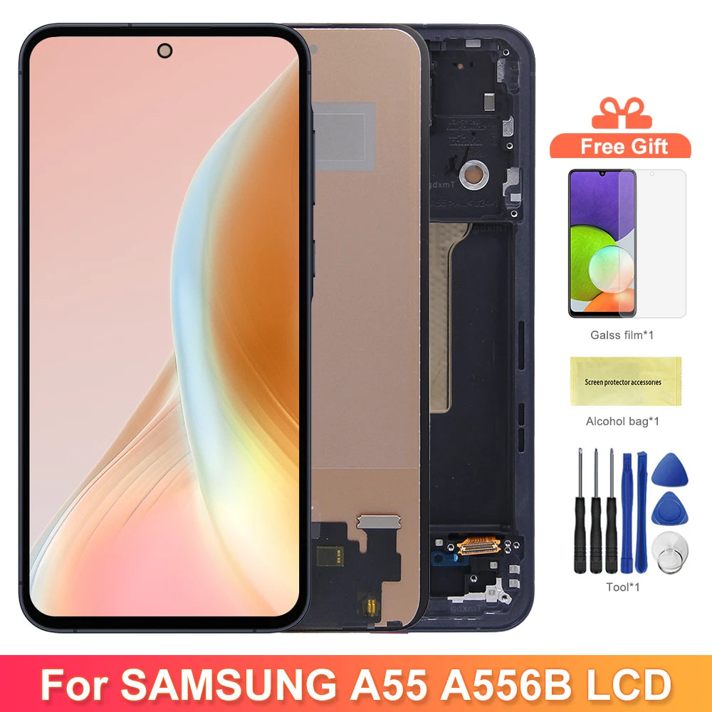 A55 TFT Screen Assembly for Samsung Galaxy A55 A556B A556B/DS LCD Display Digital Touch Screen with Frame Replacement Samsung phone repair parts