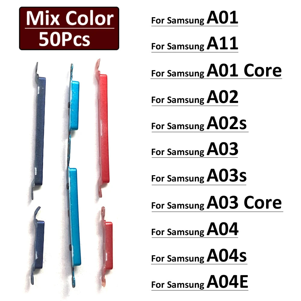 50Pcs, New For Samsung A01 A11 A02 A02s A03 A03s Core A04 A04s A04E Power Button Volume Side Button Key Samsung phone repair parts