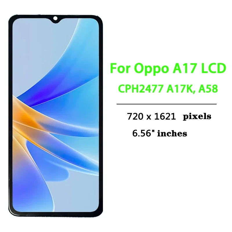 6.56" Screen For Oppo A17 CPH2477 Screen Replacement, for Oppo A17 Lcd Display Digital Touch Screen Assembly Oppo phone repair parts Realme phone repair parts