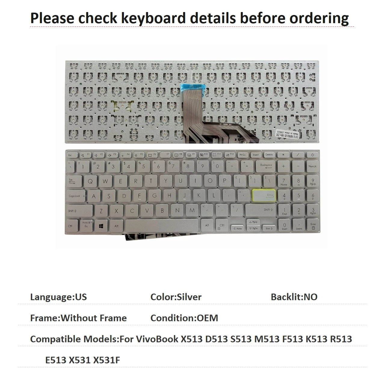 New US Russian Spanish UK Language  Backlit Keyboard For ASUS VivoBook X513 D513 S513 M513 F513 K513 R513 E513 X531 X531F ASUS laptop repair parts