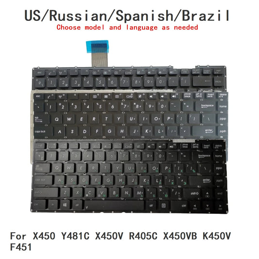 New US Russian Spanish Brazil Language  Keyboard For ASUS X450 Y481C X450V R405C K450V Notebook PC Replacement Keyboard ASUS laptop repair parts