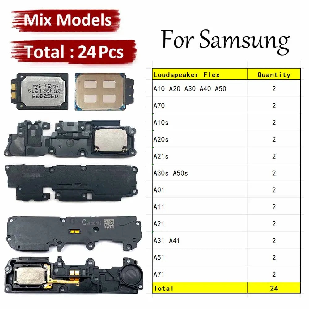 24Pcs Loud Speaker Buzzer Ringer Flex Cable For Samsung A10S A20S A30S A50s A21s A10 A20 A30 A50 A70 A71 A11 A01 A21 A31 A51 Samsung phone repair parts