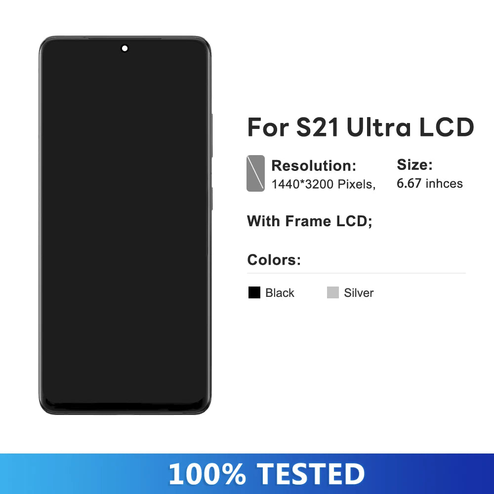AMOLED S21 Ultra Screen Assembly for Samsung Galaxy S21 Ultra 5G G998B G998B/DS Lcd Display Touch Screen with Fingerprints Samsung phone repair parts