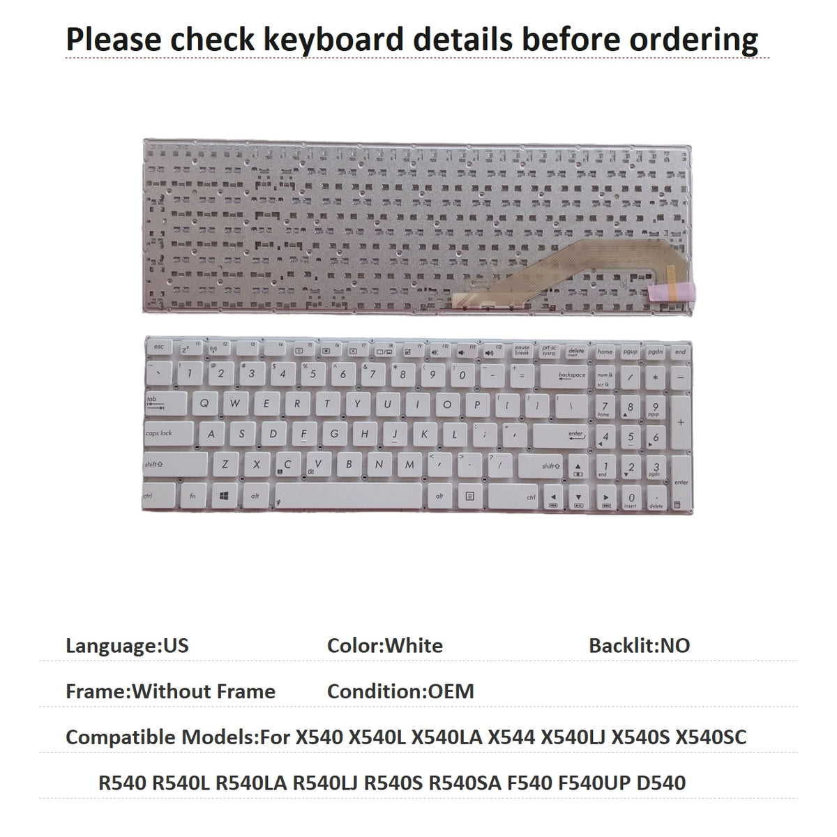 US RU SP AR Keyboard For ASUS X540 X540L X540LA X544 X540LJ X540S X540SC R540 R540L R540LA R540LJ R540S R540SA F540 F540UP D540 ASUS laptop repair parts