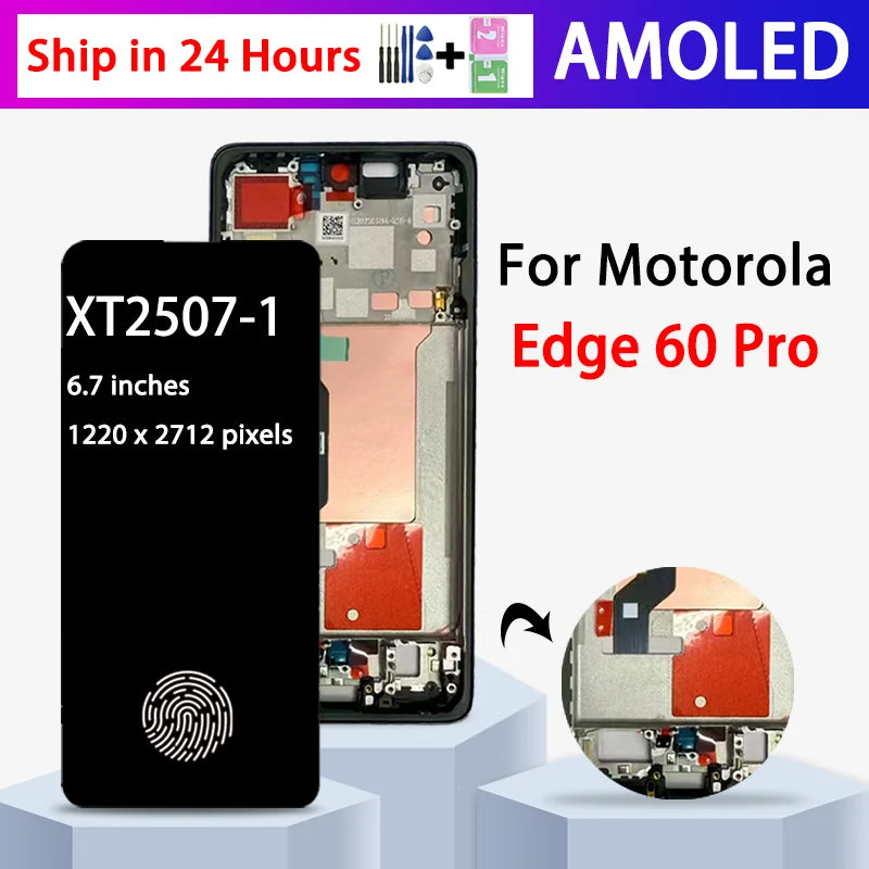 6.7' P-OLED for Motorola Edge 60 Pro LCD XT2507-1 Display with Touch Screen Digitizer Assembly for Moto Edge 60 Pro LCD Display Motorola phone repair parts