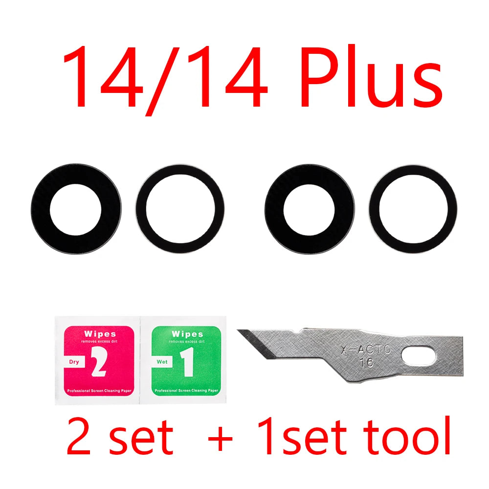 2set For iPhone 13 Pro Max 12 11 14 ProMax Mini XR XS XSMax  Back Rear camera Glass lens with sticker adhesive Replacement iPhone phone repair parts