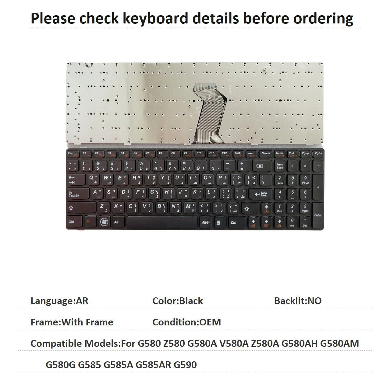 New US Russian Spanish Arab Language  Keyboard For Lenovo G580 Z580 G580A V580A Z580A G580AH G580AM G580G G585 G585A G585AR G590 Lenovo laptop repair parts