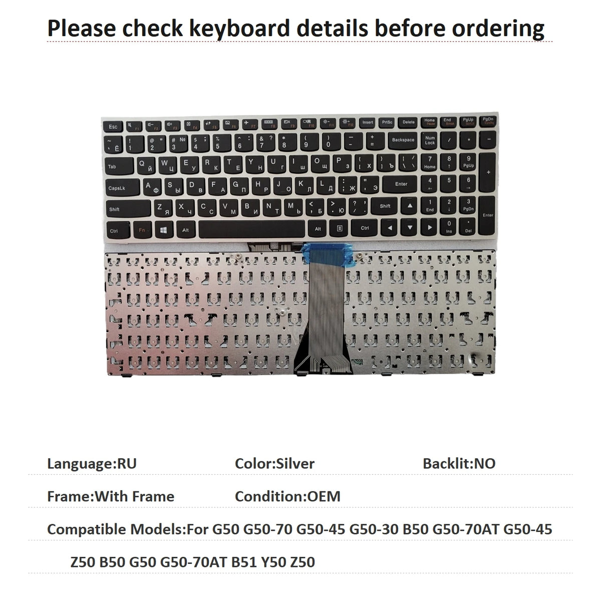 US UI Russian Spanish Backlit Keyboard For Lenovo G50 G50-70 G50-45 G50-30 B50 G50-70AT G50-45 Z50 B50 G50 G50-70AT B51 Y50 Z50 Lenovo laptop repair parts